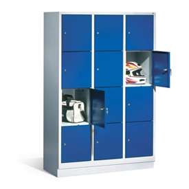 Schliessfachschrank 12-türig mit blauen Türen 