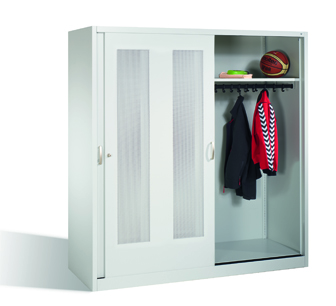 Stahlschrank 190cm Breite mit gelochten Schiebetüren